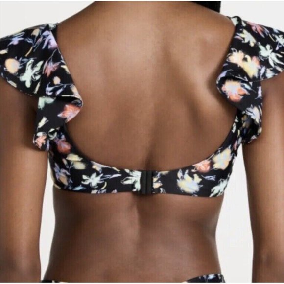 Tanya Taylor Orelia Bikini LILY HAZE BLACK Top Flutter sleeve Knott bust Size XS - Picture 2 of 4